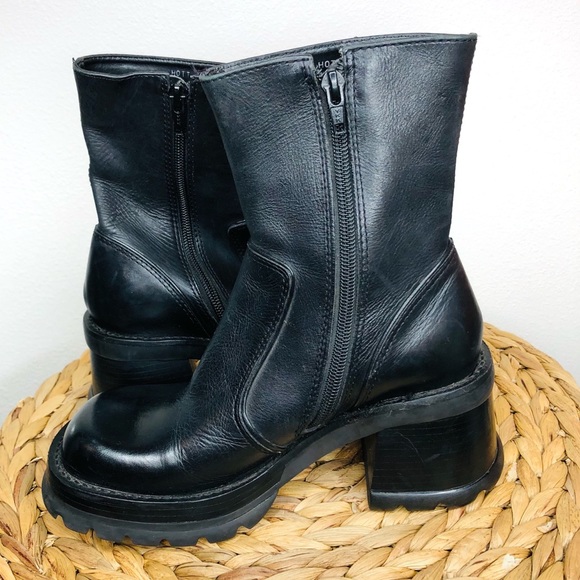 Steve Madden vintage 90’s Hott black leather CHUNKY platform combat boots sz 6.5 - Picture 3 of 7